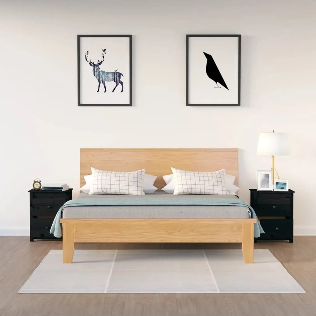 Mesas de cabeceira 2pcs 50x35x61,5 cm pinho maciço preto