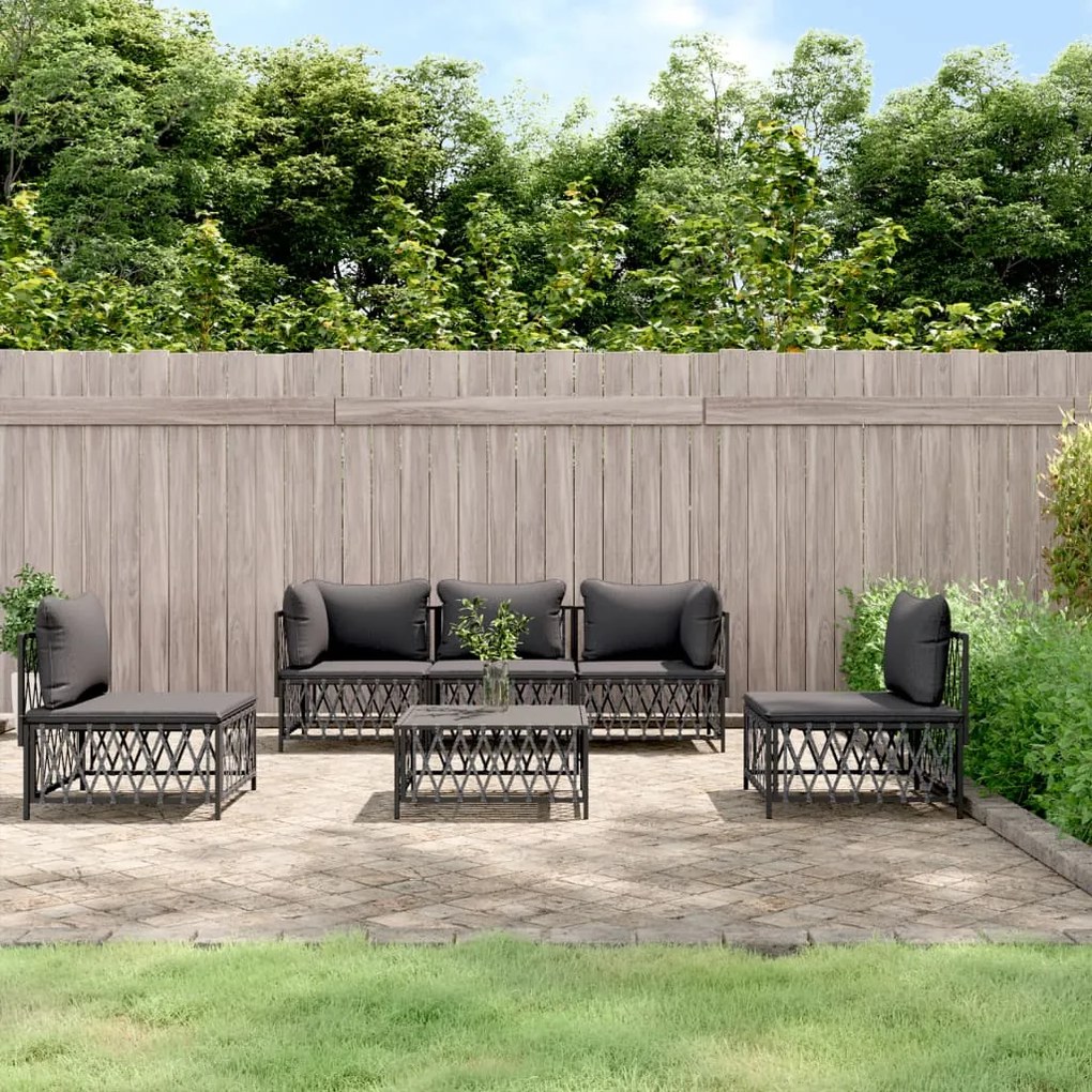 vidaXL 6 pcs conjunto lounge de jardim com almofadões aço antracite