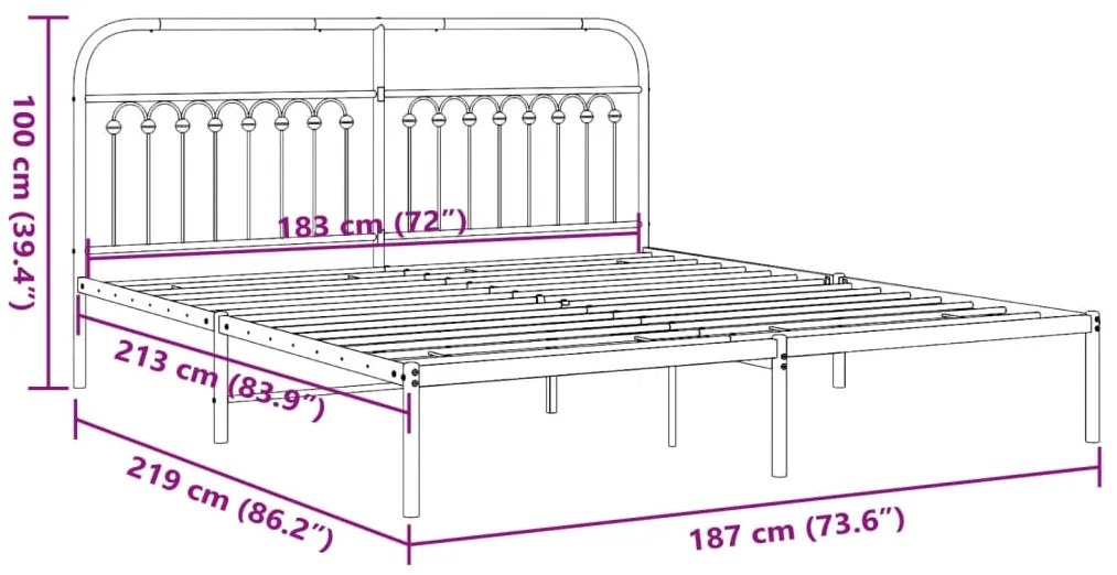 Estrutura de cama com cabeceira 183x213 cm metal branco