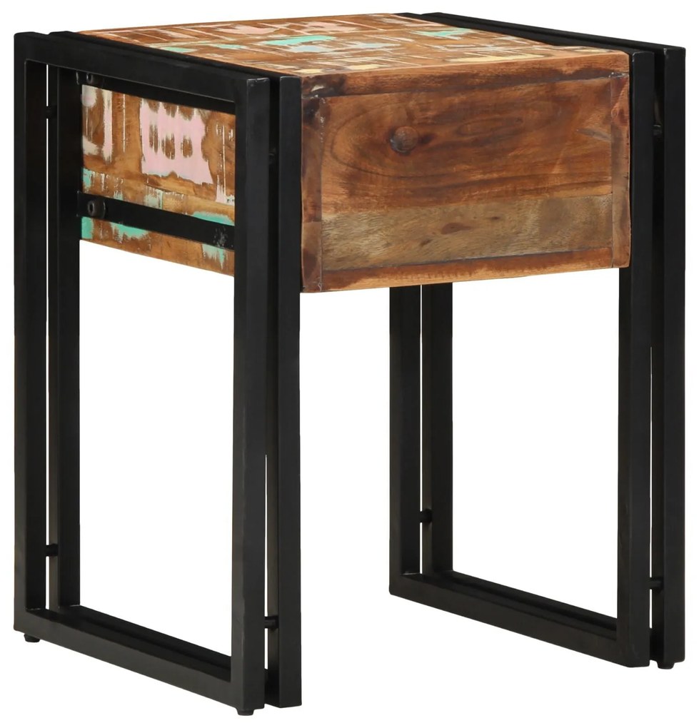 Mesa de Apoio vidaXL com Gaveta Preta 40x40x50 cm em Madeira Recuperad