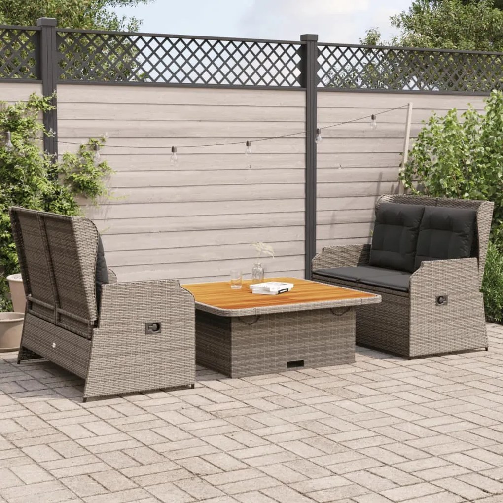 vidaXL 3 pcs conjunto lounge de jardim c/ almofadões vime PE cinzento