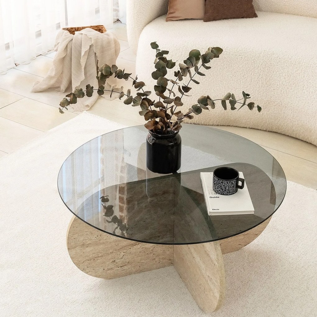 Mesa de Café Bubble – Travertino Fumado – Diâmetro: 75cm, Altura: 35cm