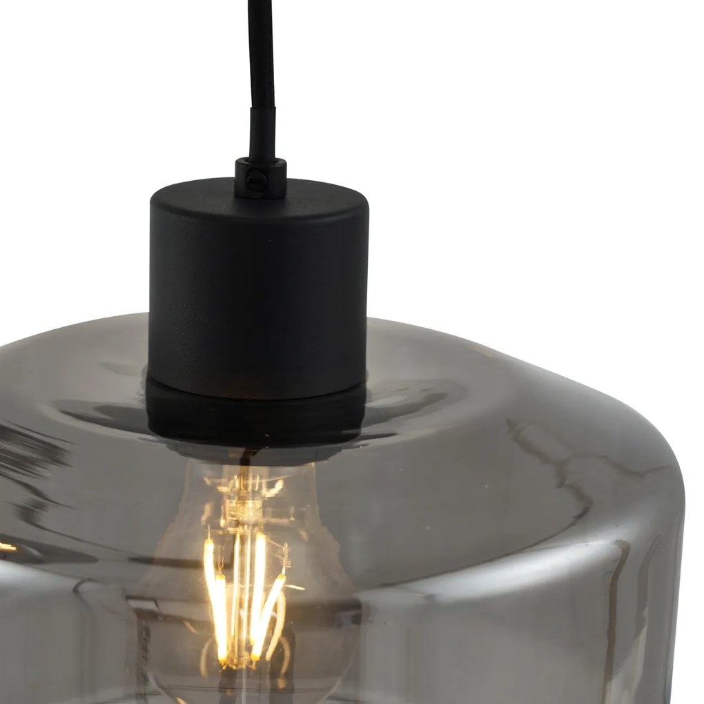 Candeeiro suspenso moderno preto com vidro fumado 5-luzes - Sheena