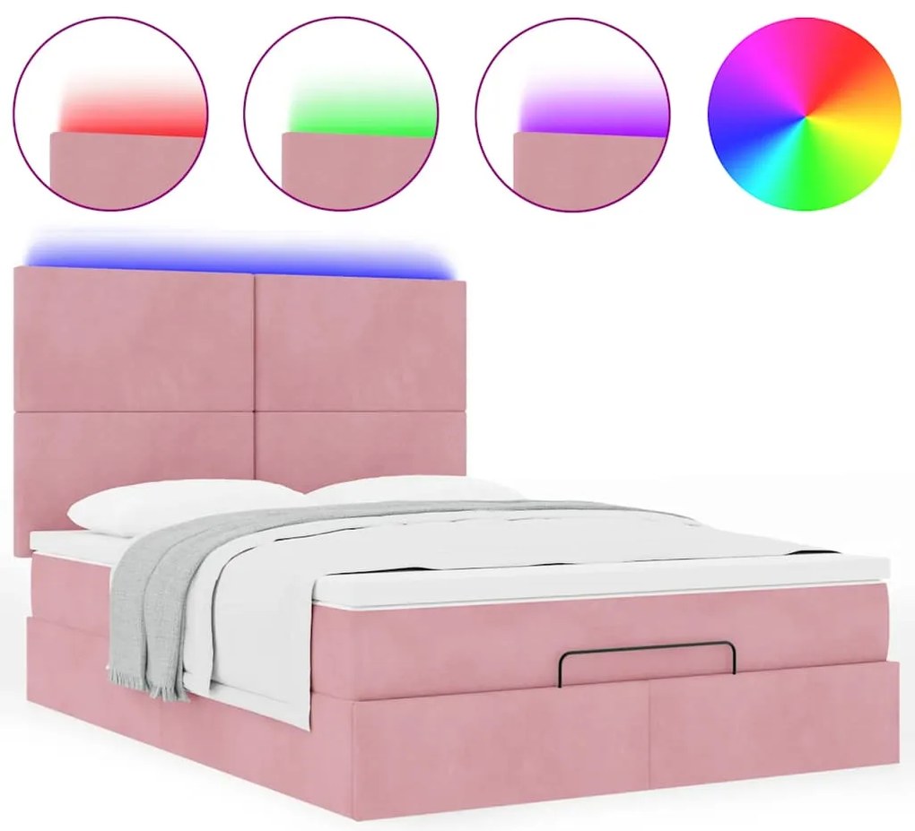Estrutura de cama otomana com colchões 140x200 cm veludo rosa