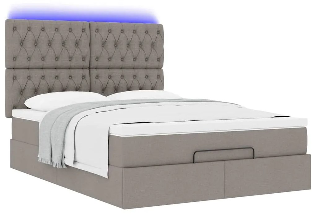Estrutura de cama otomana com colchão tecido cinzento 140x200cm