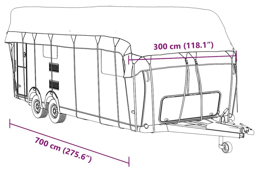 Caravan capa de telhado 700x300 cm tecido não tecido cinzento