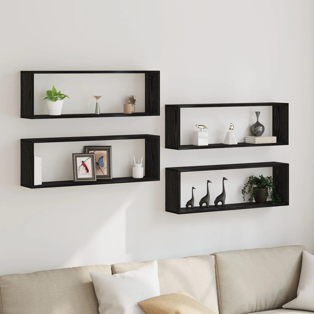 Prateleiras de Parede vidaXL 4 pcs Carvalho Preto 80x15x26 cm Madeira