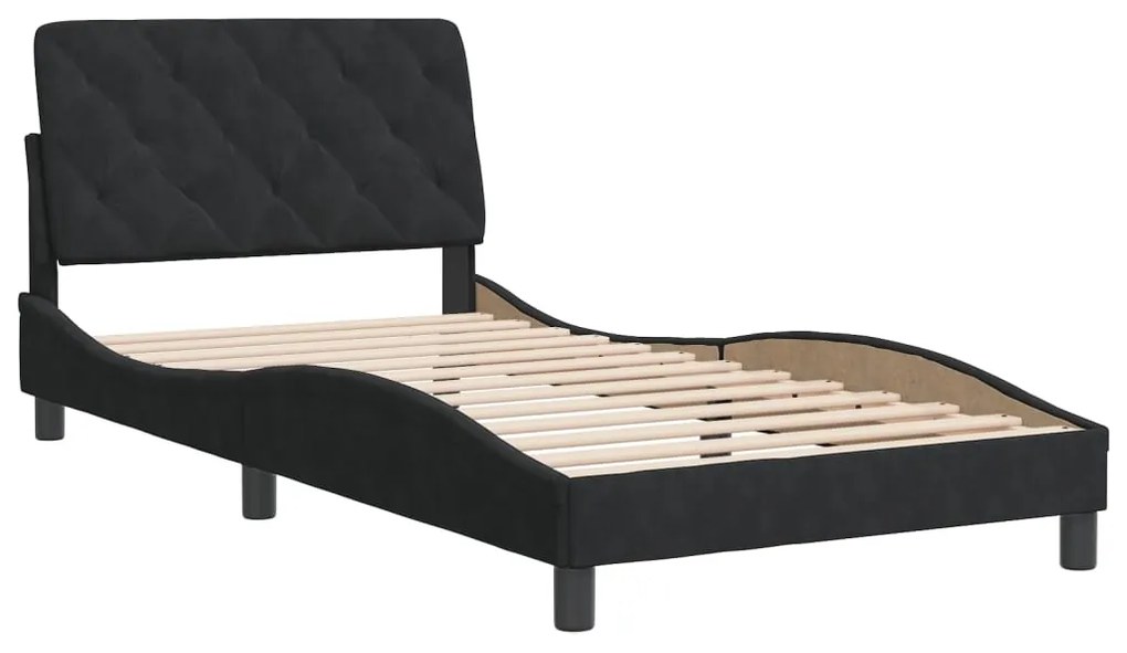 Estrutura de cama sem colchão 100x200 cm veludo preto