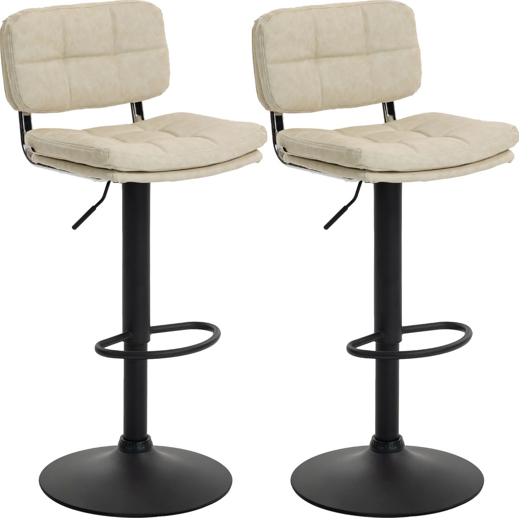 Conjunto de 2 bancos de bar vintage estofados — giratórios, ajustáveis — com apoio para os pés — revestimento sintético em tom creme