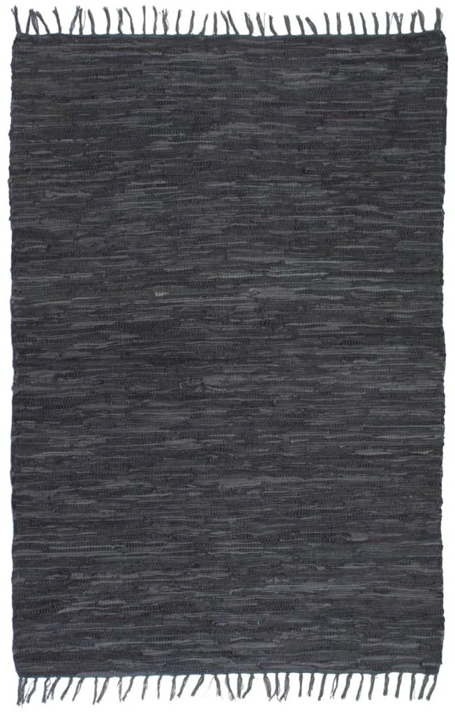 vidaXL Tapete chindi tecido à mão couro 120x170 cm cinzento
