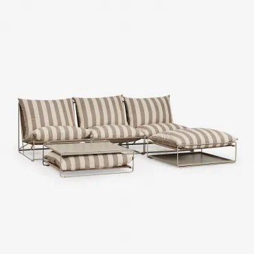 Conjunto De Jardim Amaro Com Sofá Modular De 3 Peças, Mesa Lateral E Pufe Conversível Tapioca Bege - Castanho Moka - Sklum