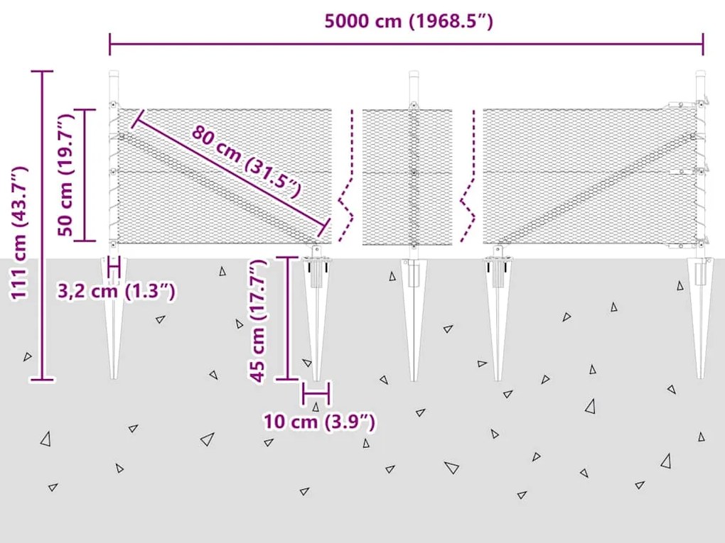 Cerca Hexagonal vidaXL Cinza 0,5x50 m Aço