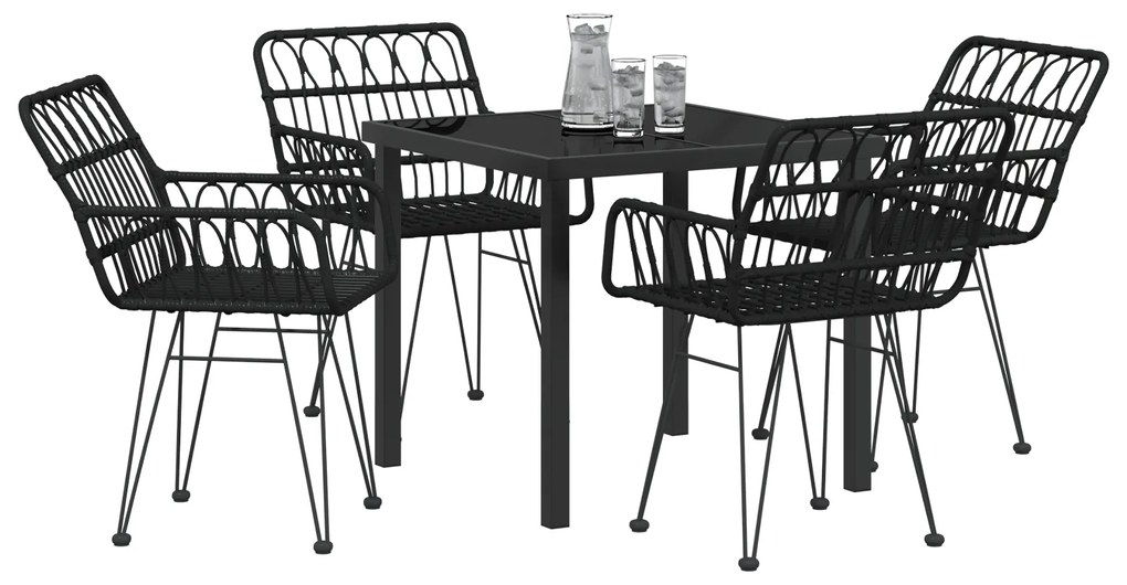 Conjunto de Jantar de Jardim 5 Peças Preto de Rattan Poliéster