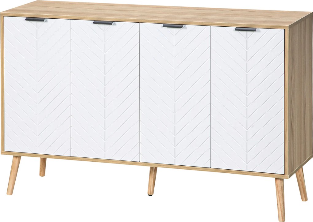 Aparador com 2 armários de 4 portas, padrão em espinha, prateleiras ajustáveis, 120 x 35 x 77,4 cm, branco