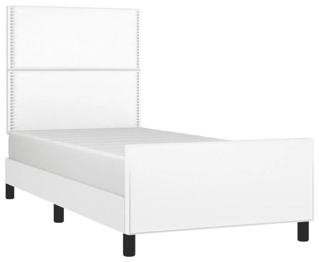 Estrutura cama c/ cabeceira 100x200 cm couro artificial branco