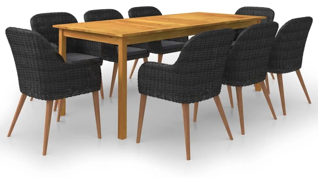 vidaXL 9 pcs conjunto de jantar para jardim preto