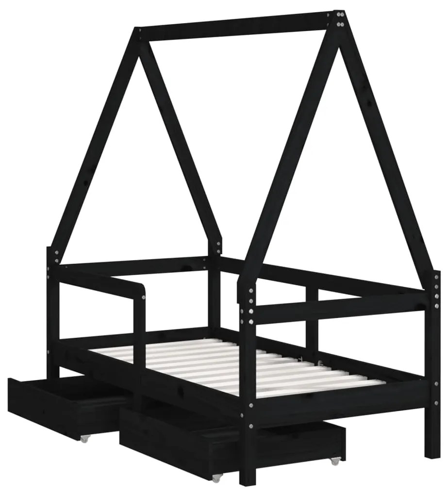Estrutura cama infantil c/ gavetas 70x140 cm pinho maciço preto