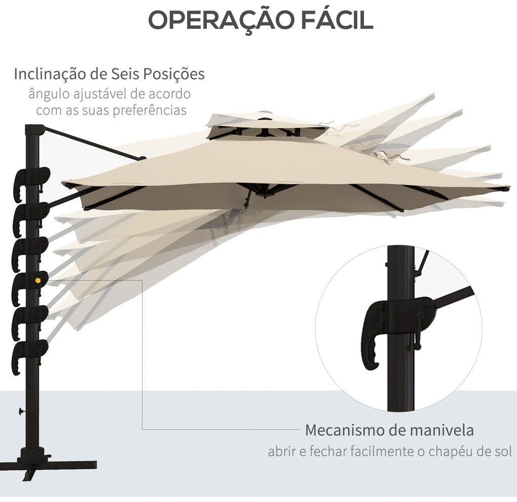 Chapéu de Sol de Alumínio Ø295x270 cm Chapéu de Sol Excêntrico com Man