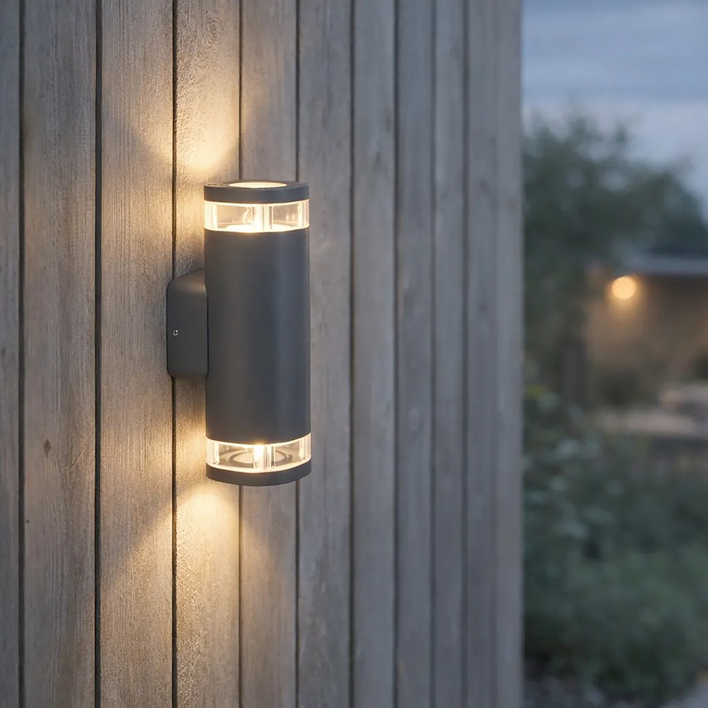 Candeeiro de parede exterior moderno quadrado 2 luzes cinzento escuro - Fox