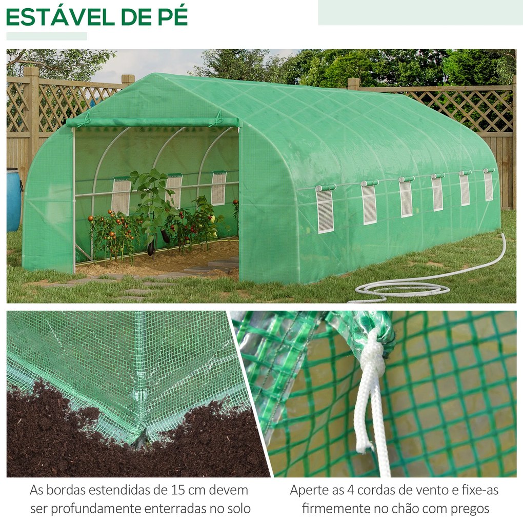 Estufa Tipo Túnel 800x300x200cm com 12 Janelas e Porta Enrolável Cober
