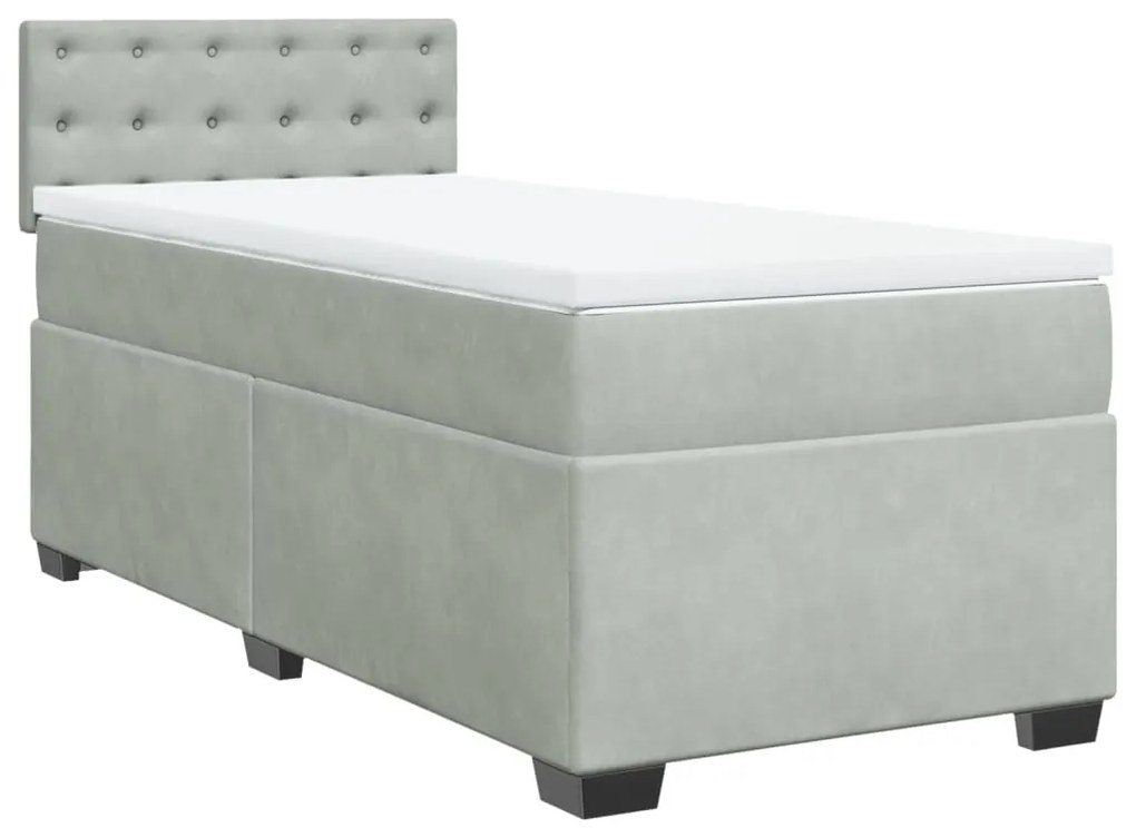 Cama com molas/colchão 90x200 cm veludo cinza-claro