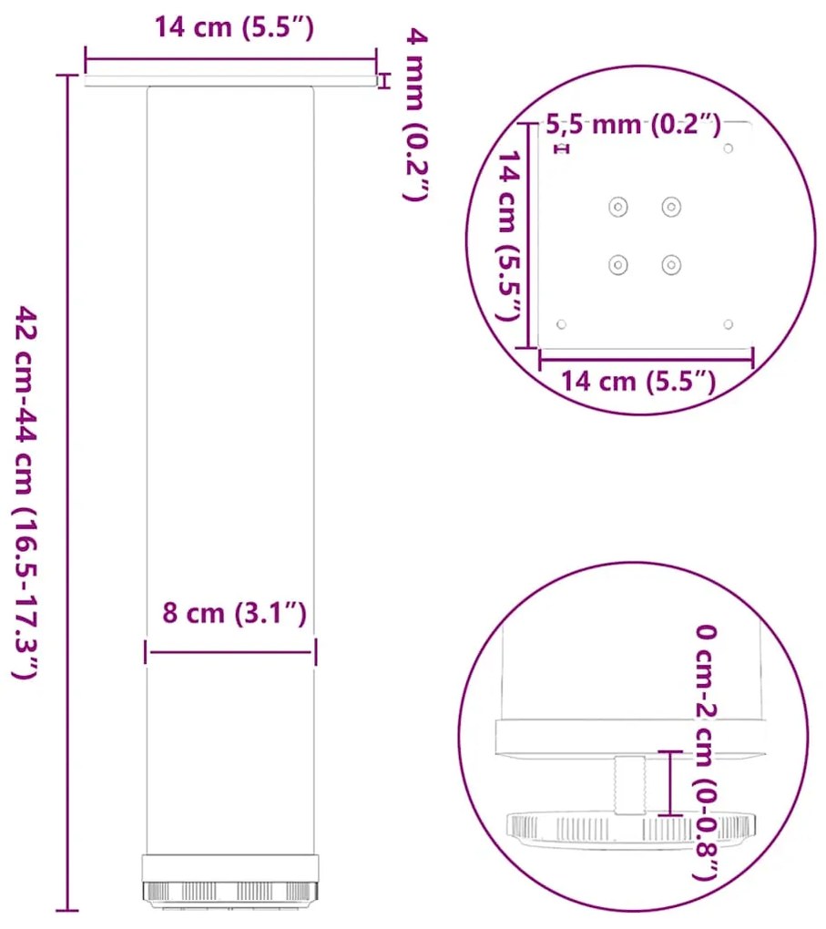 Pés para mesa de centro 4 peças, preto, 42-44 cm, aço