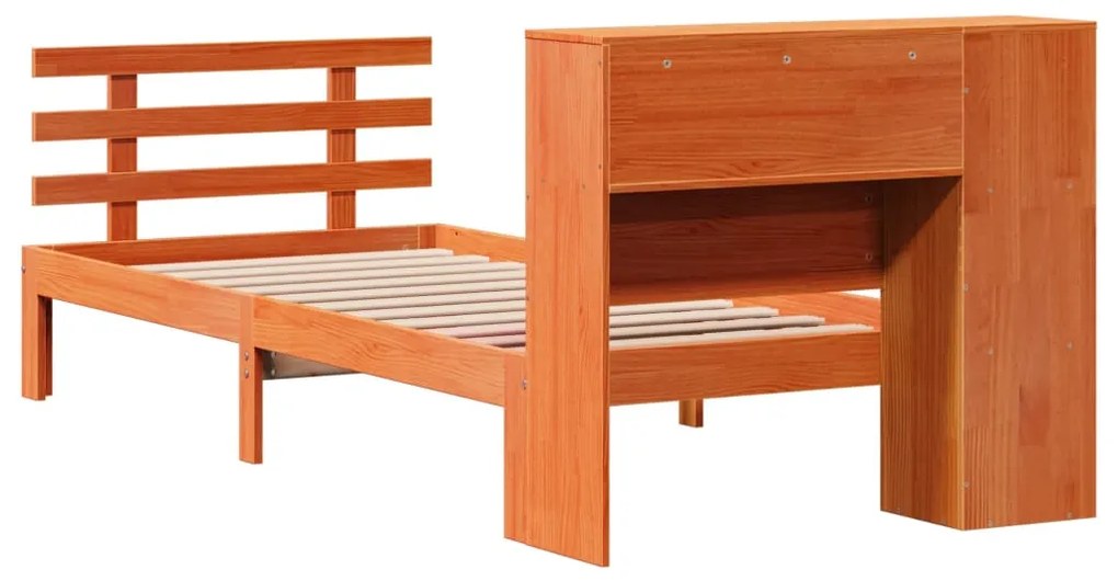 Cama com estante sem colchão 90x190cm pinho maciço castanho-mel