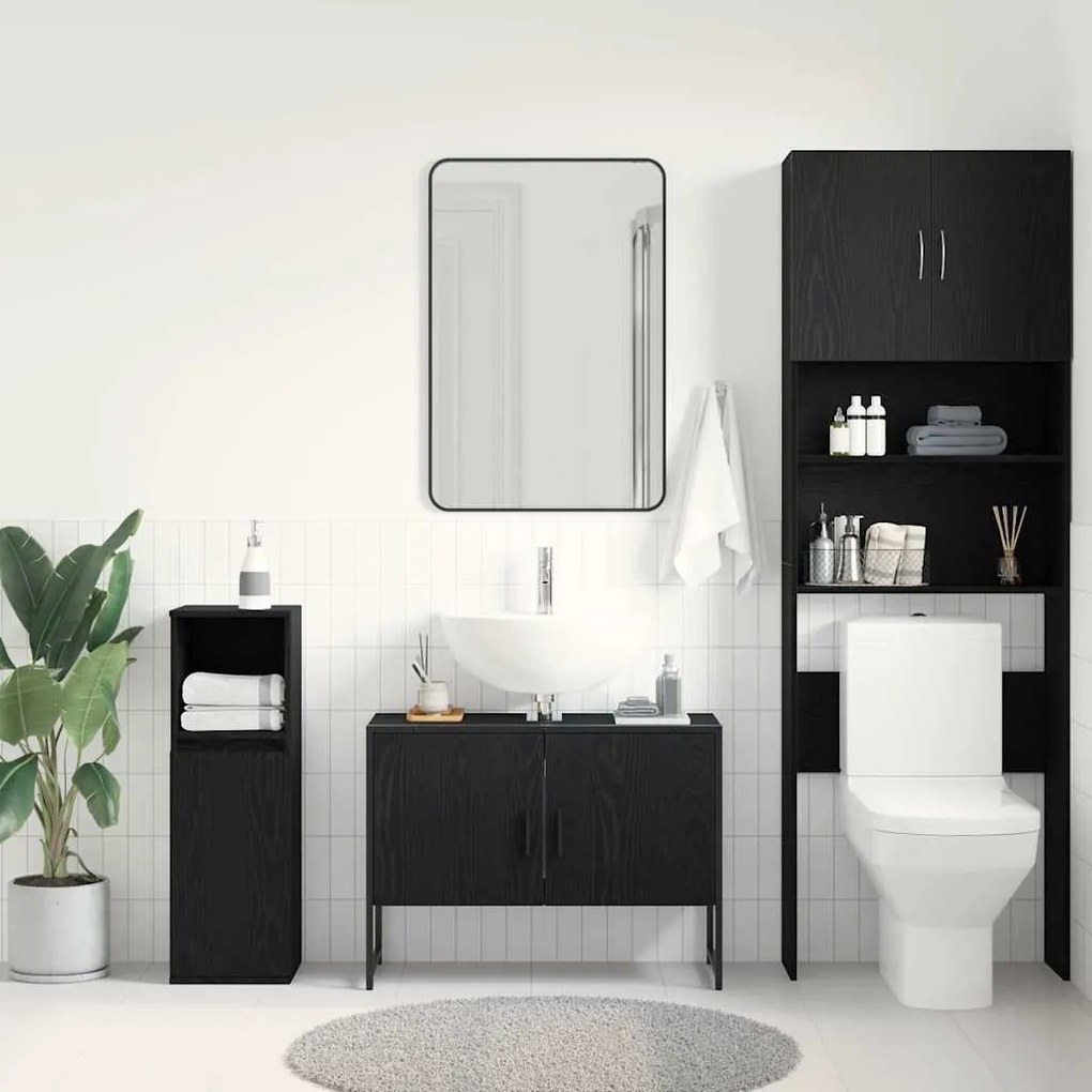 Gabinete para Pia de Banheiro Carvalho Preto 80x33x60 cm Madeira Aglom