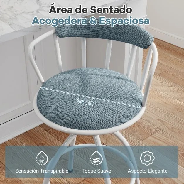 Conjunto de 2 bancos de bar giratórios estofados com encosto e apoio para os pés, estrutura metálica, para cozinha, bar, casa ou sala de jantar, azul