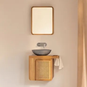 Conjunto De Móvel De Casa De Banho Suspenso 60x40 Cm Em Madeira De Teca Georgy Madeira De Teca & Cimento Cinzento Redondo Ø40 Cm Tarsis - Sklum
