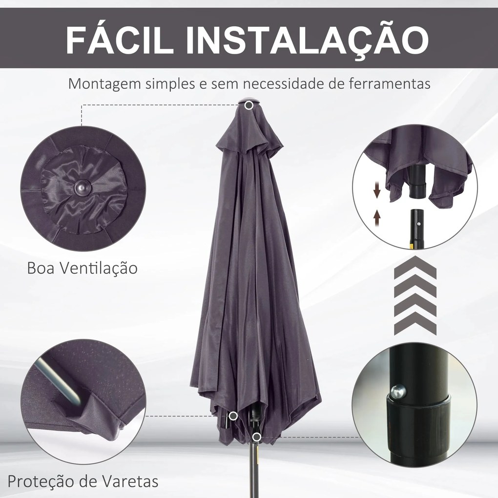Guarda-Sol de Jardim Ø270x235cm Reclinável com Manivela e 6 Hastes - C
