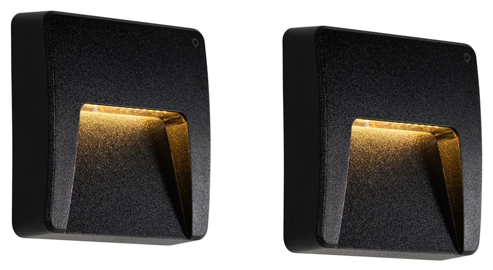 Conjunto de 2 Lâmpadas de Parede Exteriores Quadradas Pretas c/ LED IP65 - Gem