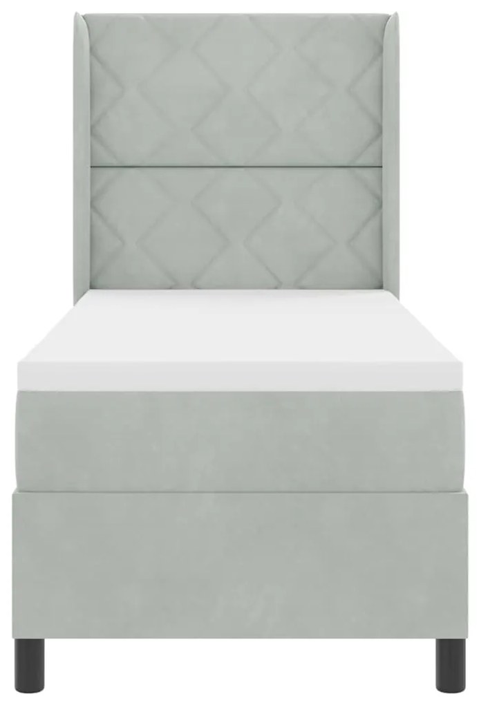 Cama Box Spring com Colchão Cinza Claro 80x200 cm Veludo