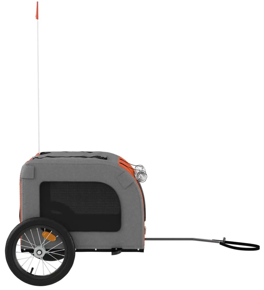 Reboque bicicleta p/ animais tecido oxford/ferro laranja/cinza