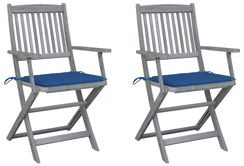 vidaXL Cadeiras exterior dobráveis c/ almofadões 2 pcs acácia maciça