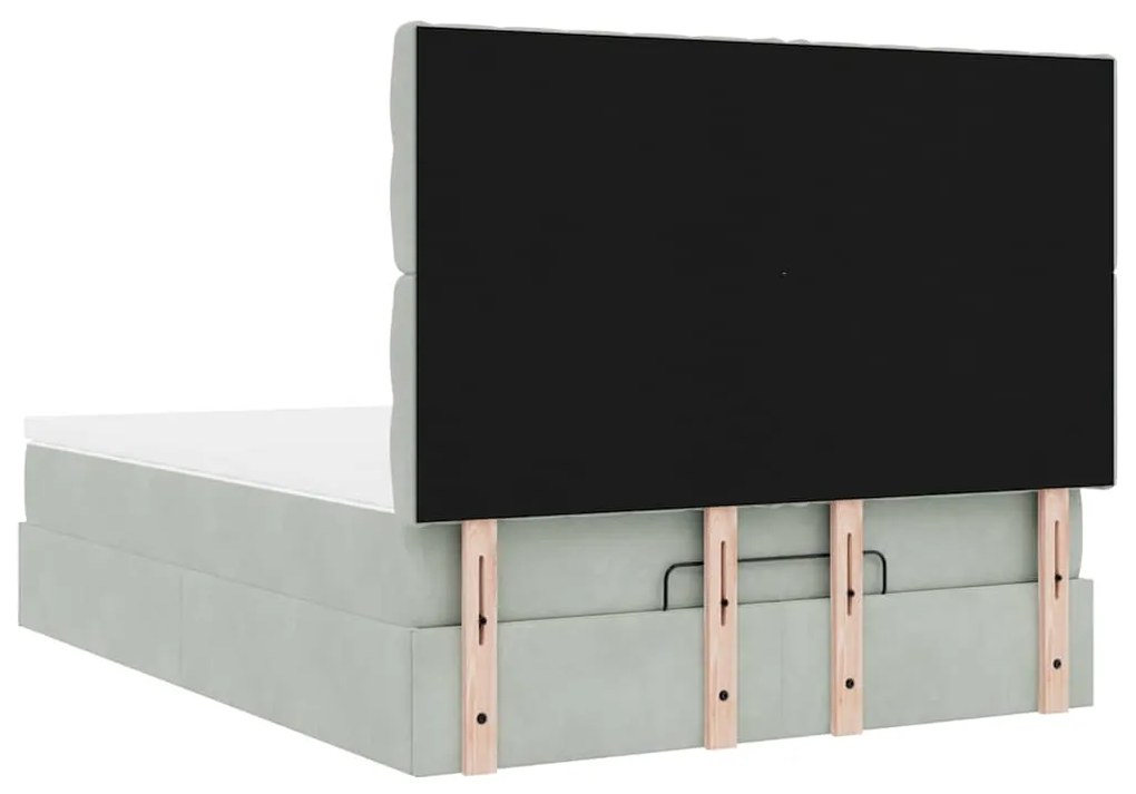 Estrutura cama otomana colchões 140x200cm veludo cinzento claro