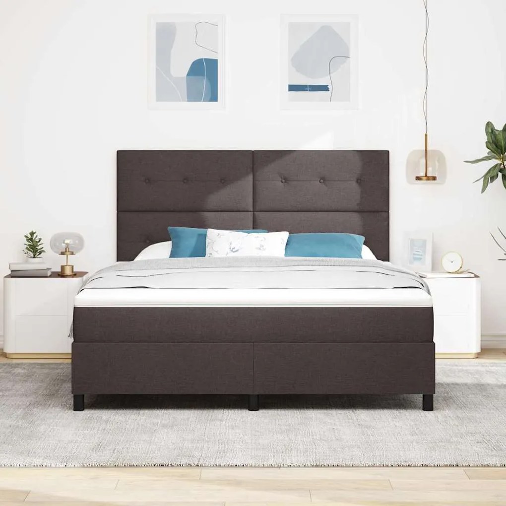 Cama Box Spring com Colchão Castanho Escuro Super King Tecido