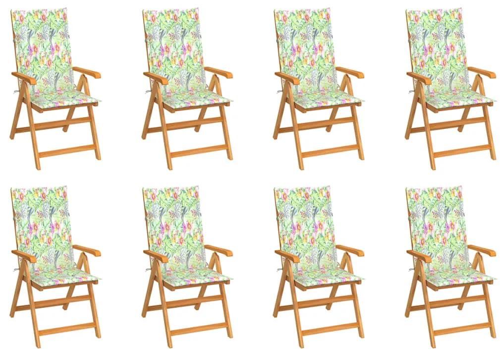 3072553 vidaXL Cadeiras de jardim reclináveis c/ almofadões 8 pcs teca maciça