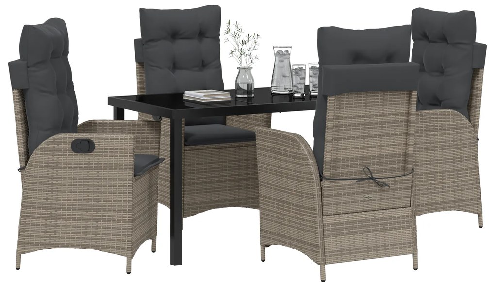 Conjunto de Jantar de Jardim com Almofadas 5 Peças Cinza Rattan Poliés