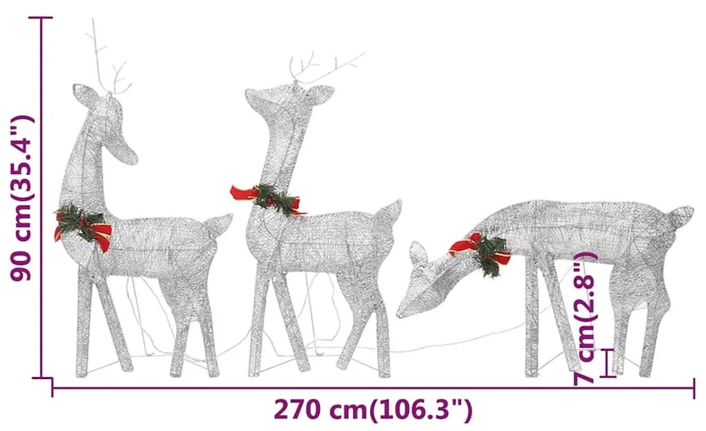 Família de renas de Natal 270x7x90 malha branco prateado