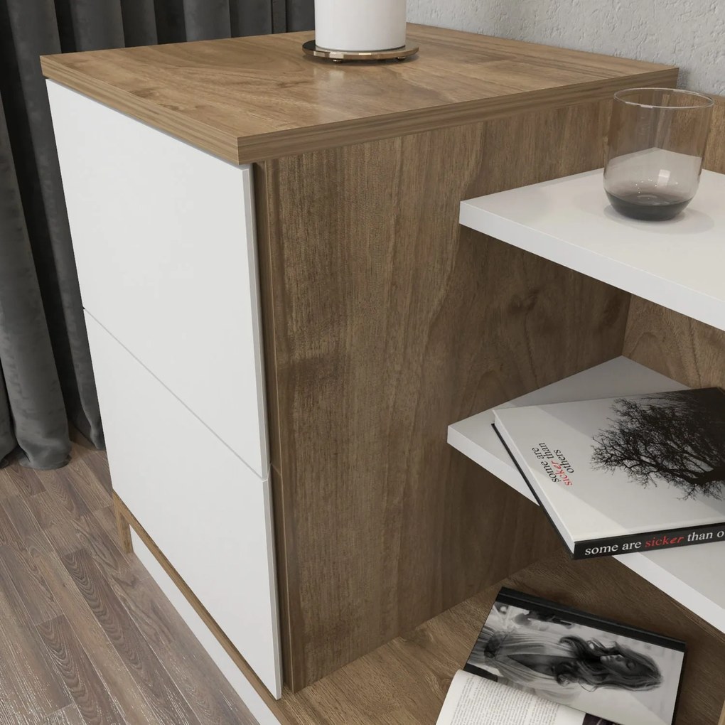 Mesa de Cabeceira Rena – Branco e Nogueira – 72x45x60 cm