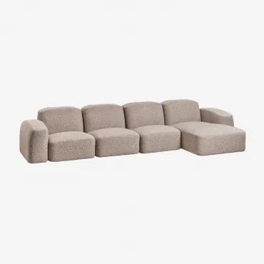 Sofá Modular Bastian De 4 Peças Com Chaise Longue Lateral Direita Bouclé Castanho Moca - Sklum