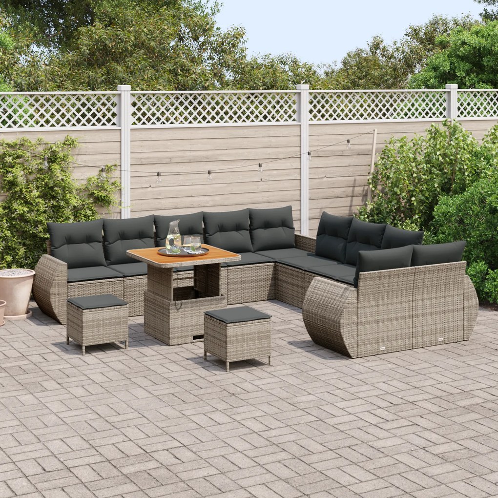 Conjunto de Sofás de Jardim vidaXL de 13 Peças com Almofadas Cinza Rat