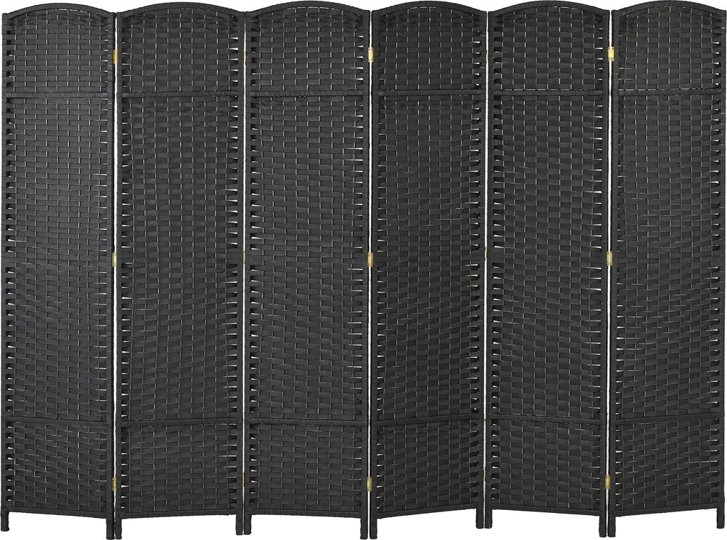 Biombo de interior em madeira com 6 painéis, 240 x 170 cm, divisória dobrável para a sala de estar e o quarto, preto