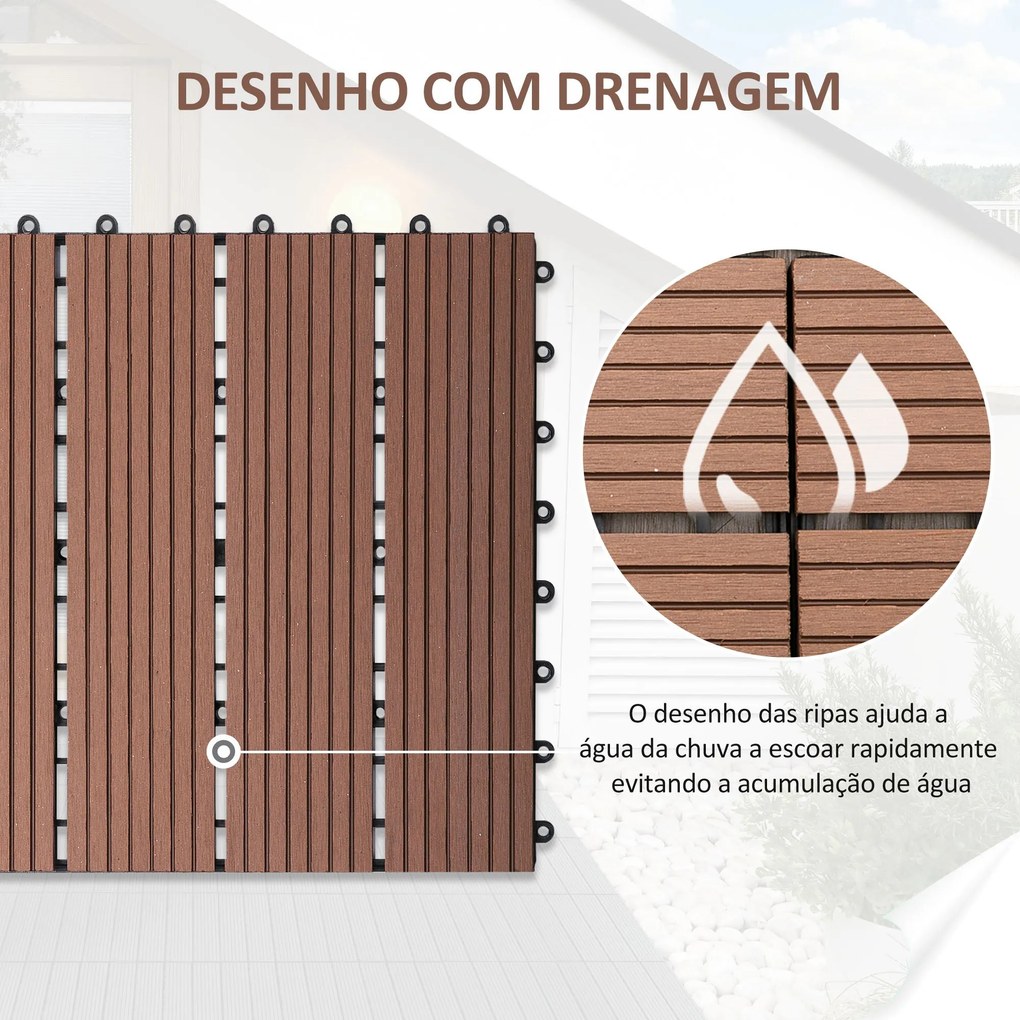 Conjunto de 11 Peças de Estrados Exterior 30x30 cm 1 m² Estrados de Ja