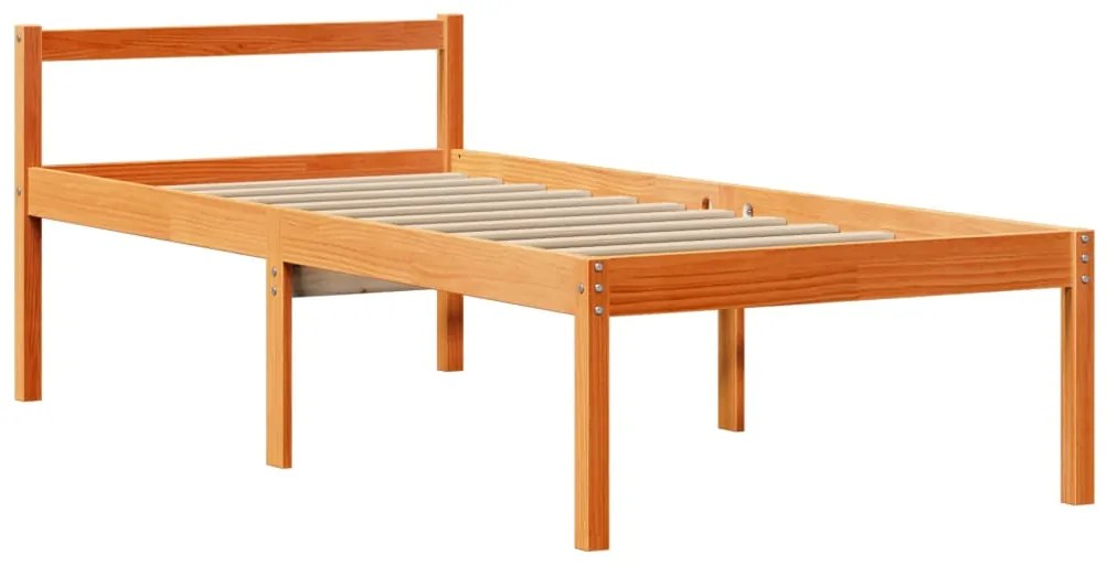 Estrutura cama c/ cabeceira 75x190 cm pinho maciço castanho-mel