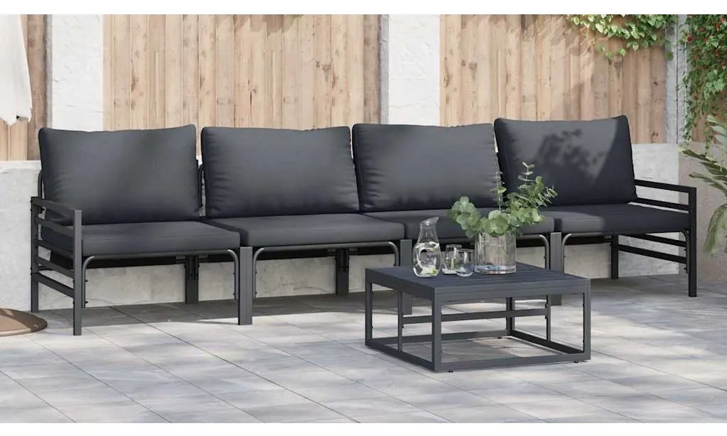 Conjunto de Sofá de Jardim 5 pcs Antracite Aço