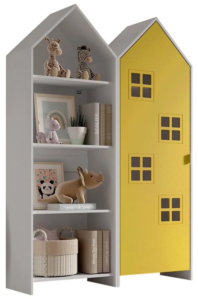 Conjunto 1 armario Guarda Roupa infantil + estante infantil coleção CASAMI Branco e Amarelo