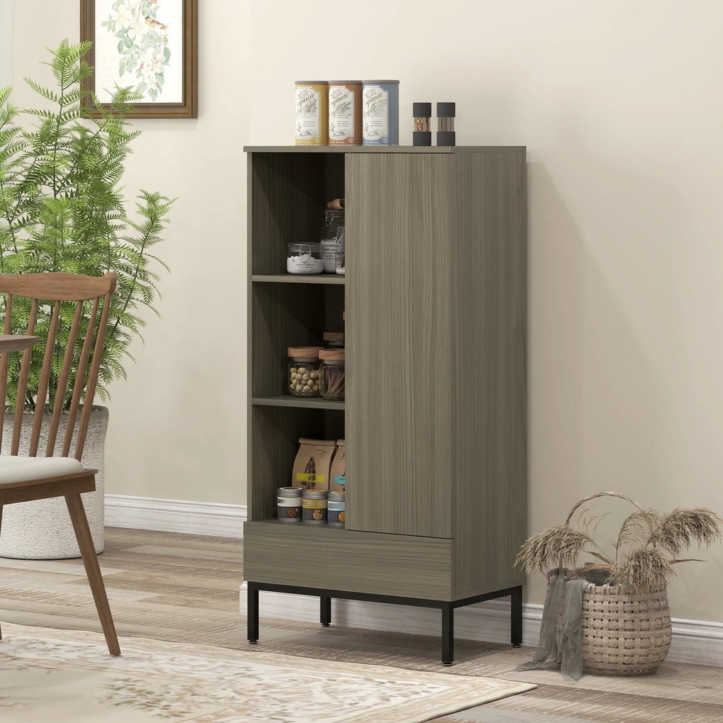 Aparador para Sala Moderno com Gaveta Prateleira Ajustável e 3 Compartimentos Abertos 60x34x121 cm Madeira