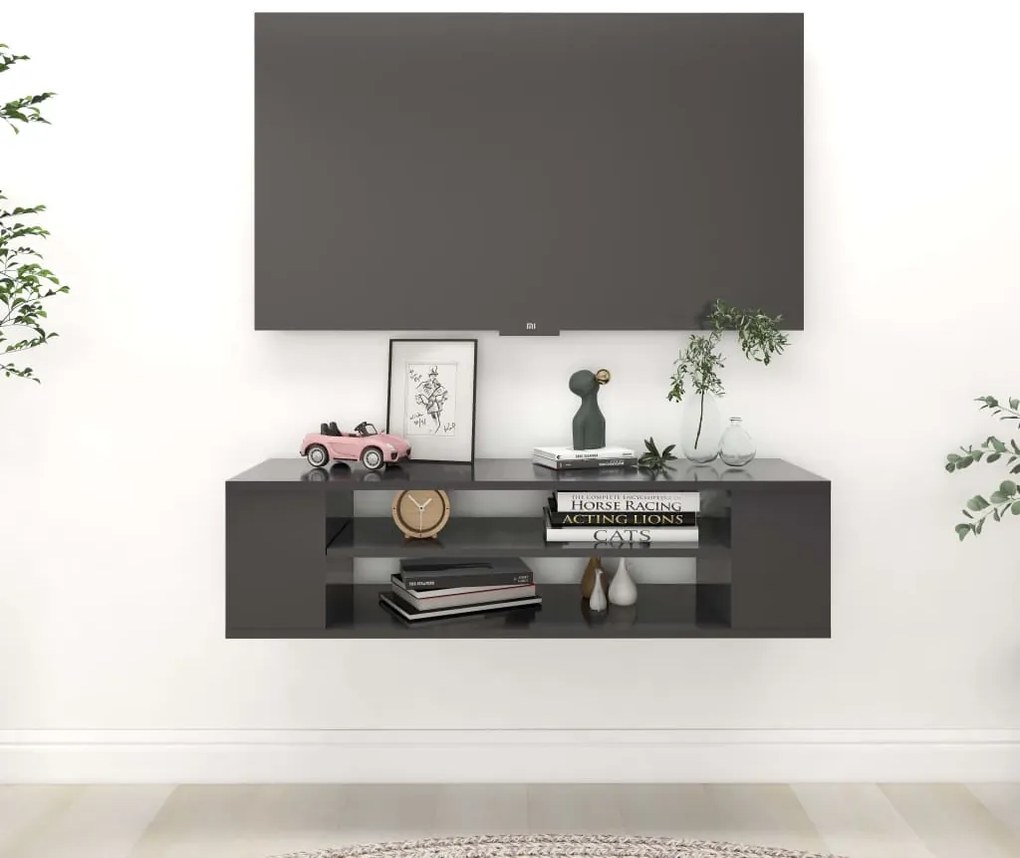 vidaXL Armário TV suspenso 100x30x26,5cm derivados de madeira cinzento